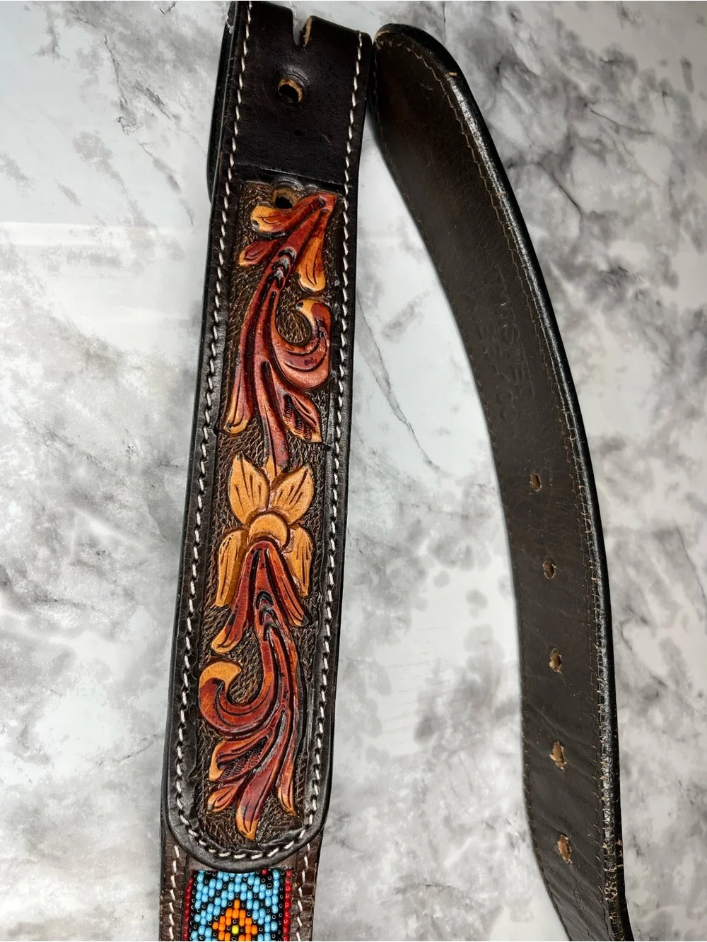 Hand Crafted Multicolor Beaded Leather Belt